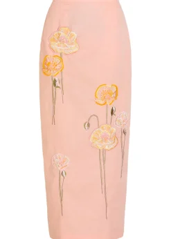 Norma floral-embroidered cotton and linen-blend midi skirt