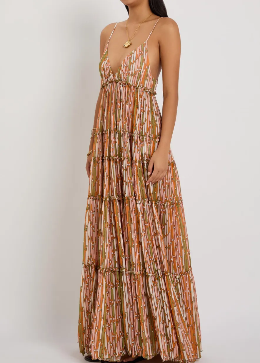 Nymph printed tiered stretch-tulle maxi dress