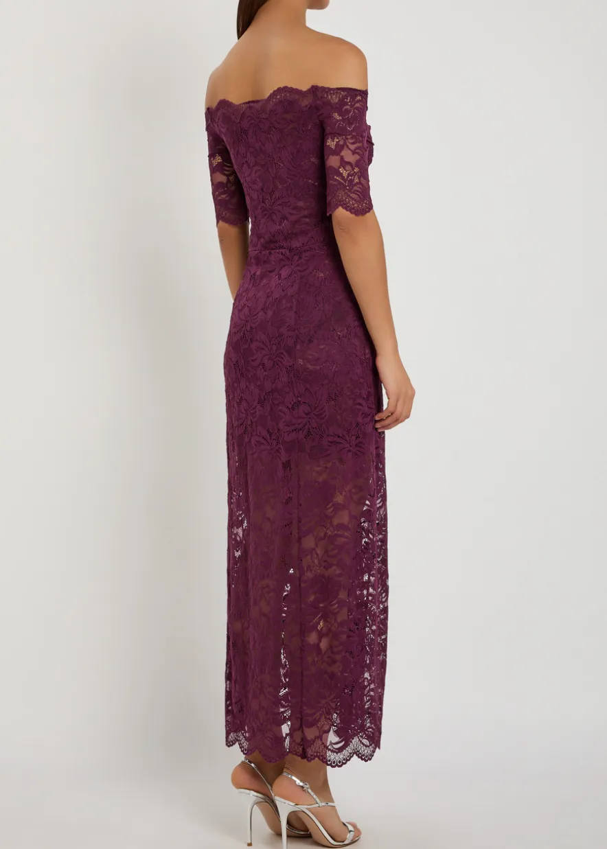 Off-the-shoulder lace maxi dress
