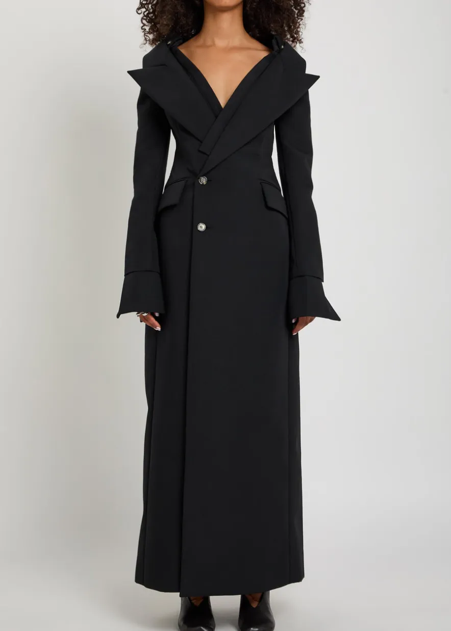 Off-the-shoulder maxi blazer dress