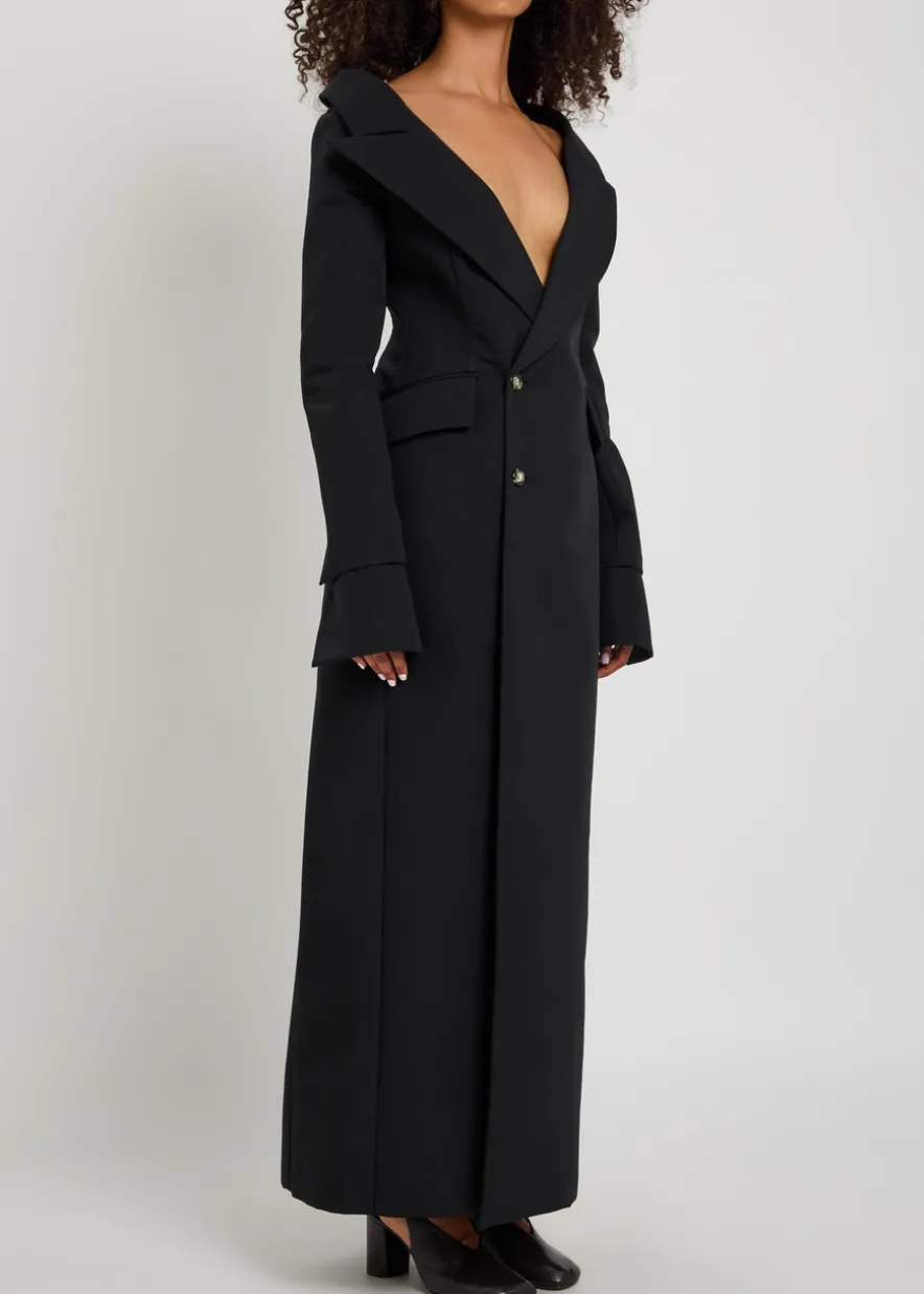 Off-the-shoulder maxi blazer dress
