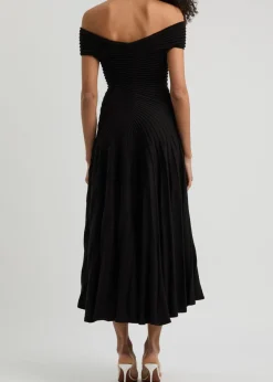 Off-the-shoulder ribbed wool midi dress
