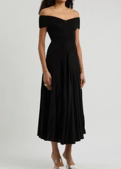 Off-the-shoulder ribbed wool midi dress