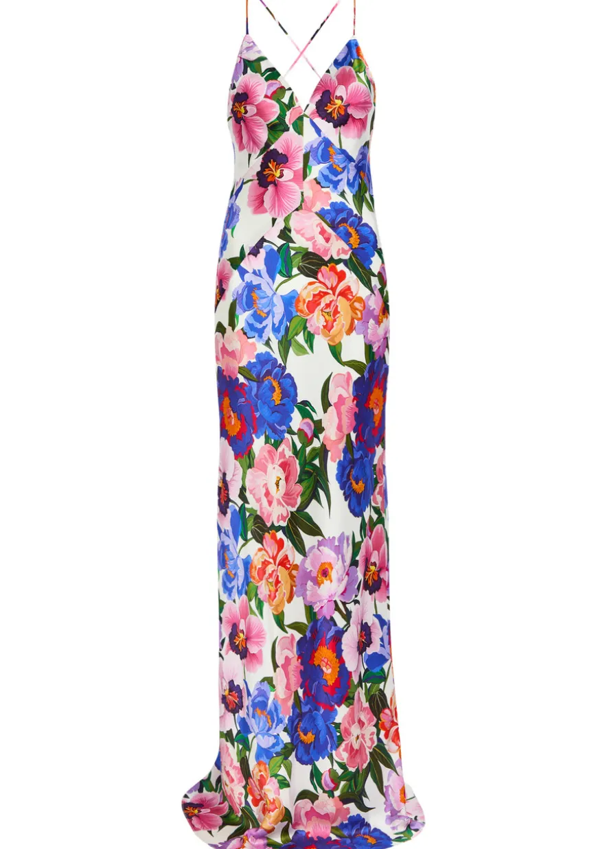 Olive floral-print satin maxi dress