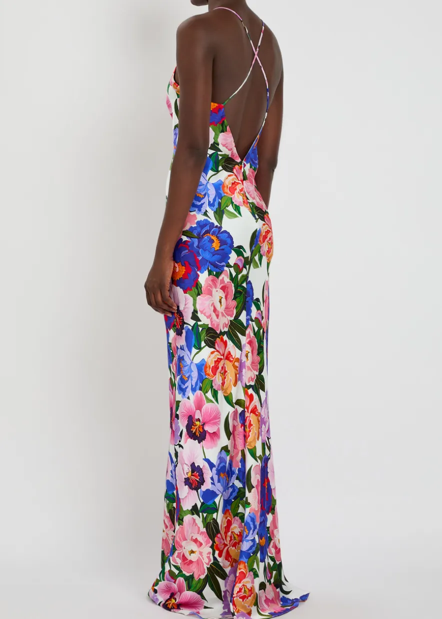 Olive floral-print satin maxi dress
