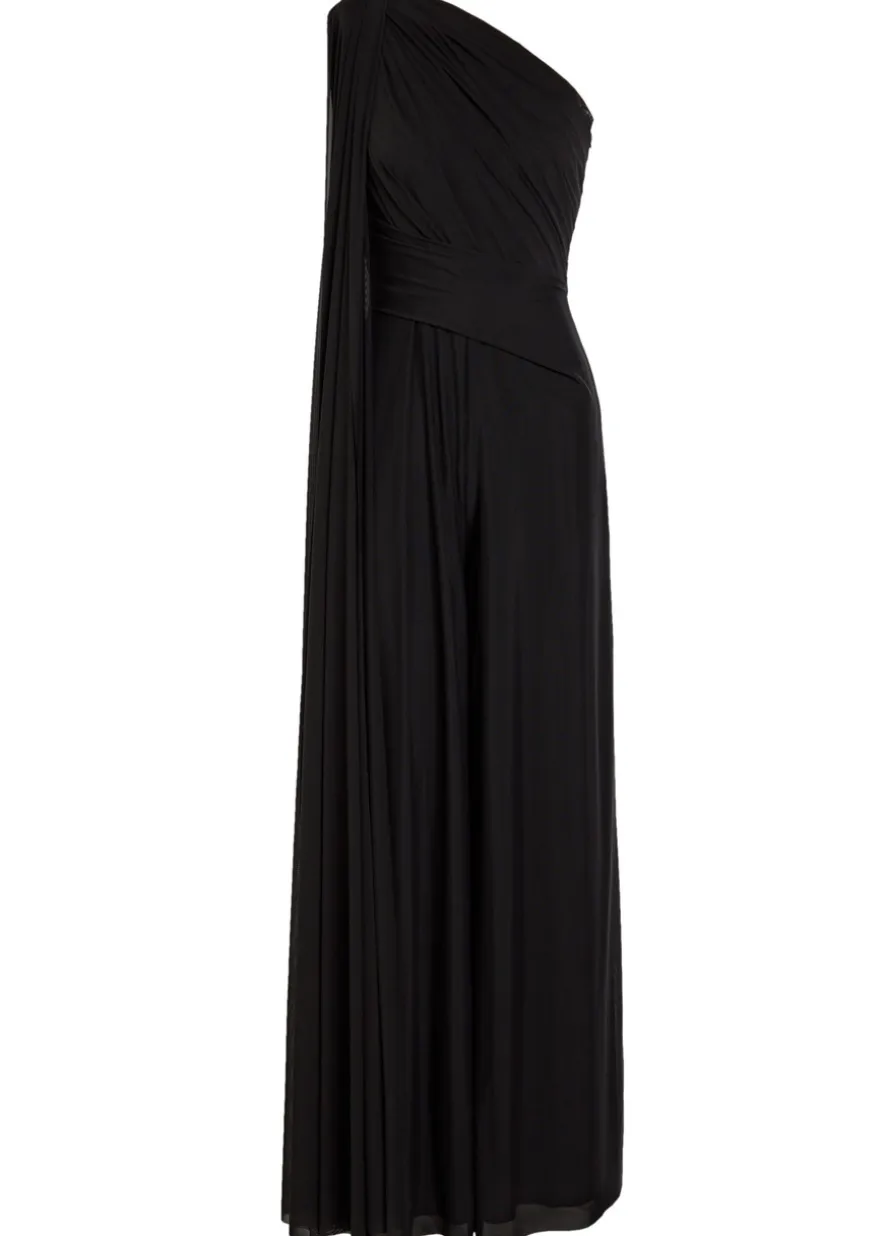 One shoulder draped mesh jumpsuit