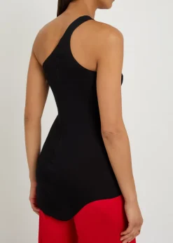 One-shoulder fine-knit tank