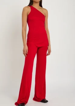 One-shoulder fine-knit tank