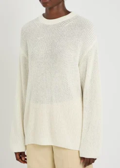 Open-knit cotton and linen-blend jumper