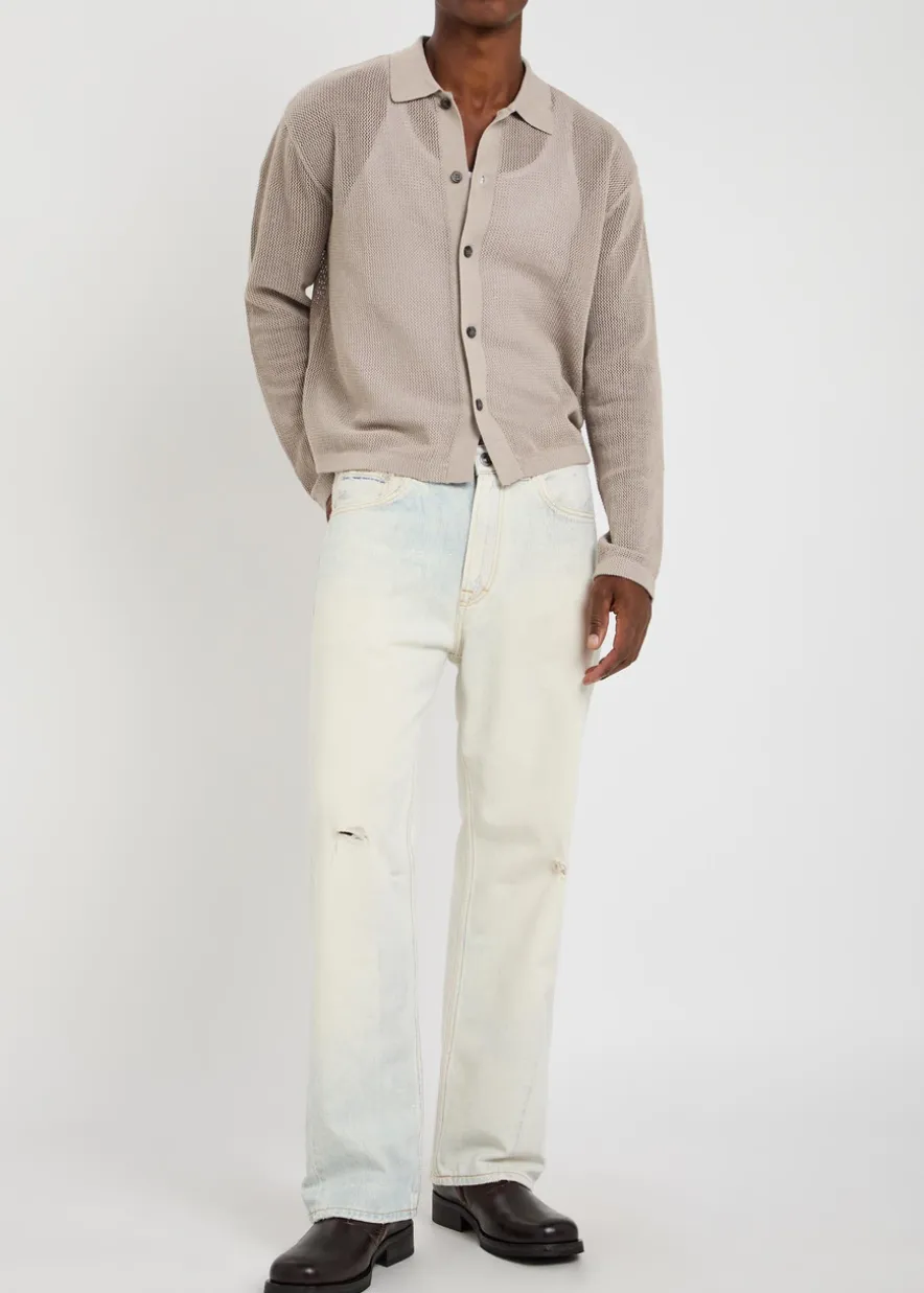 Open-knit linen and cotton-blend cardigan