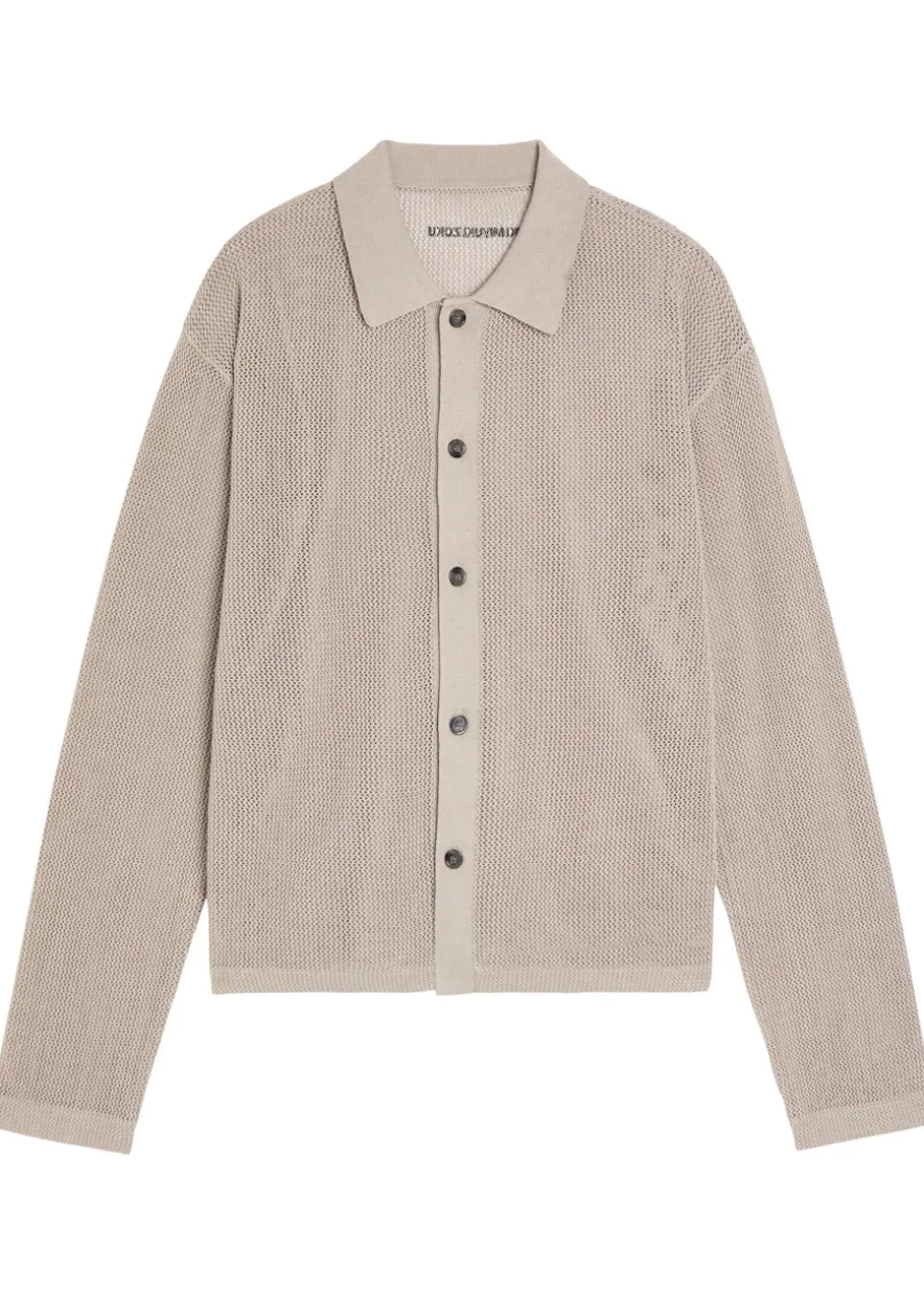 Open-knit linen and cotton-blend cardigan
