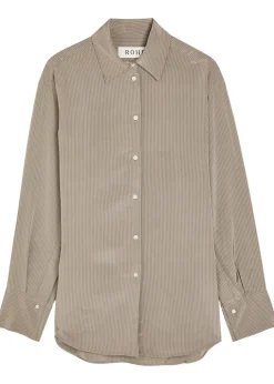Open sleeve striped woven shirt