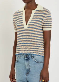 Ophelia striped fine-knit polo top