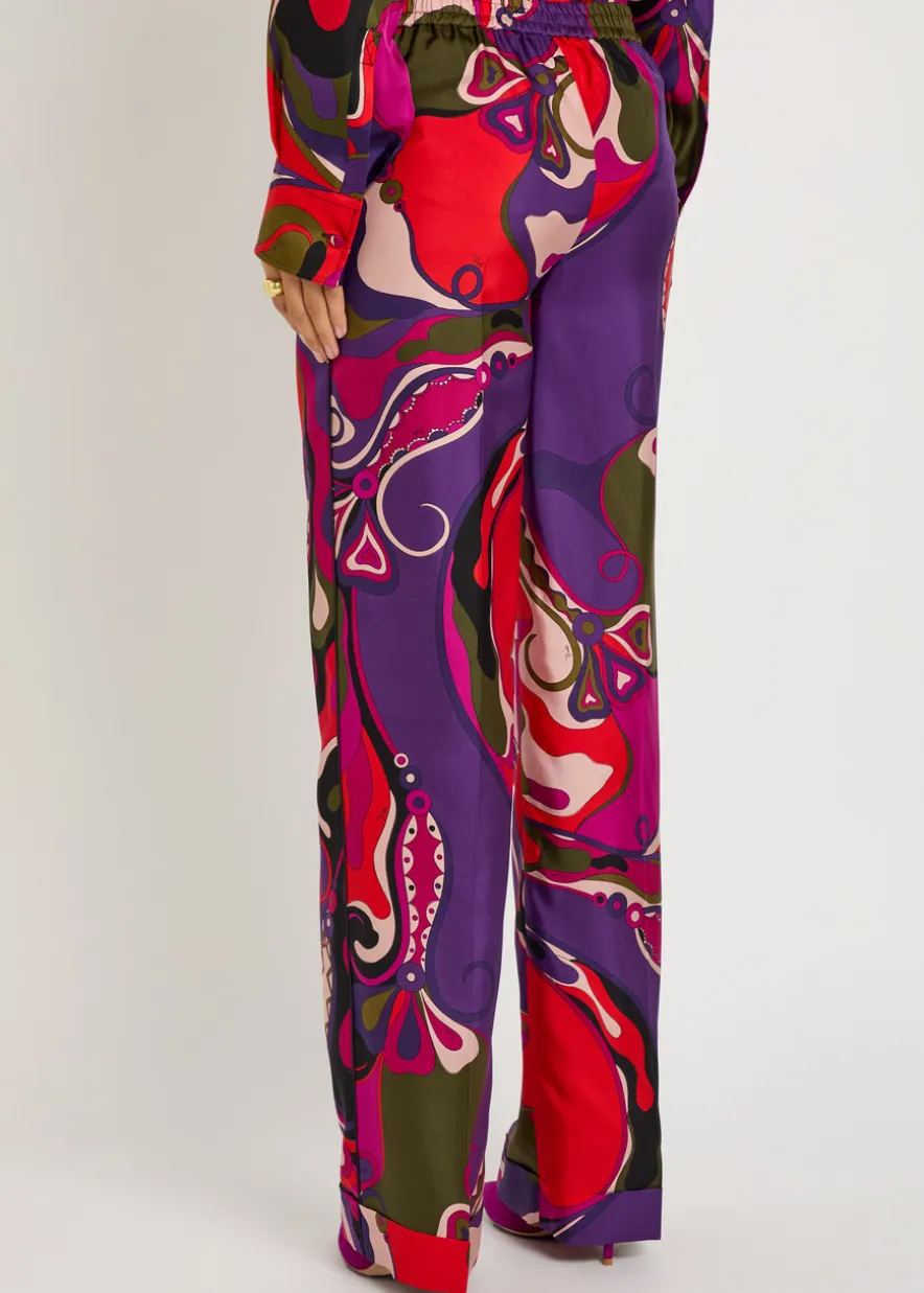 Orchidee printed silk trousers