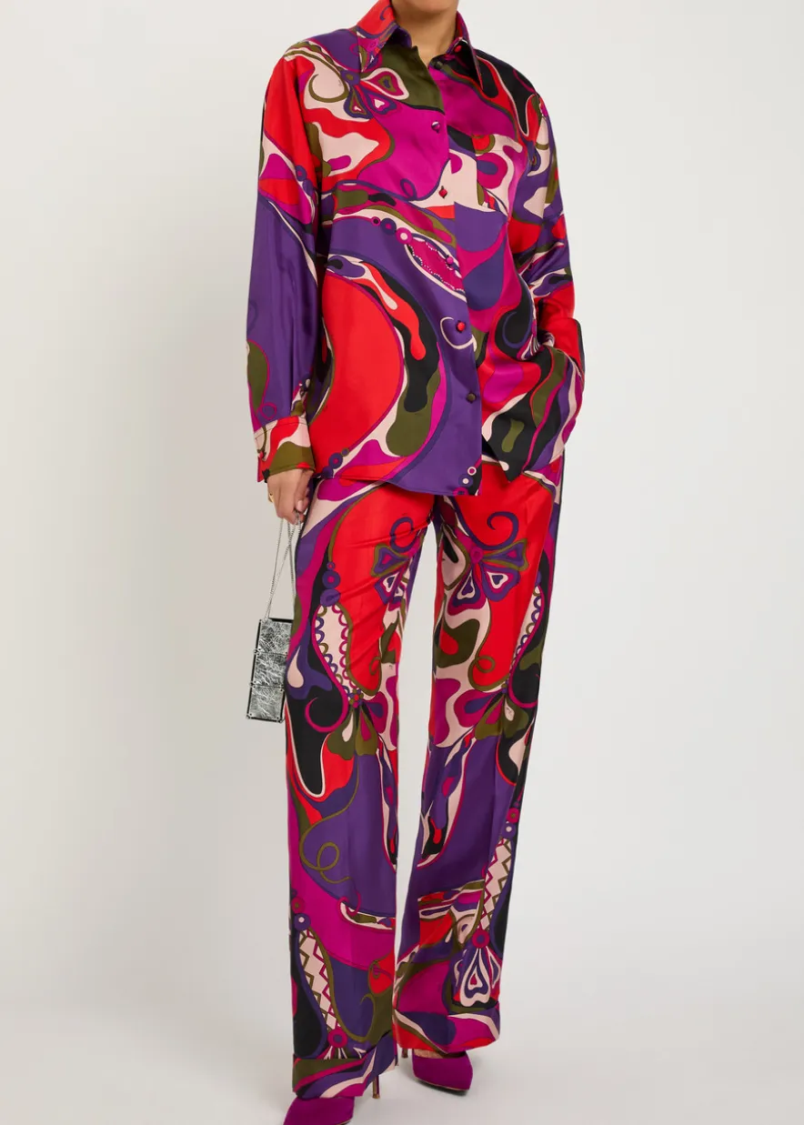 Orchidee printed silk trousers