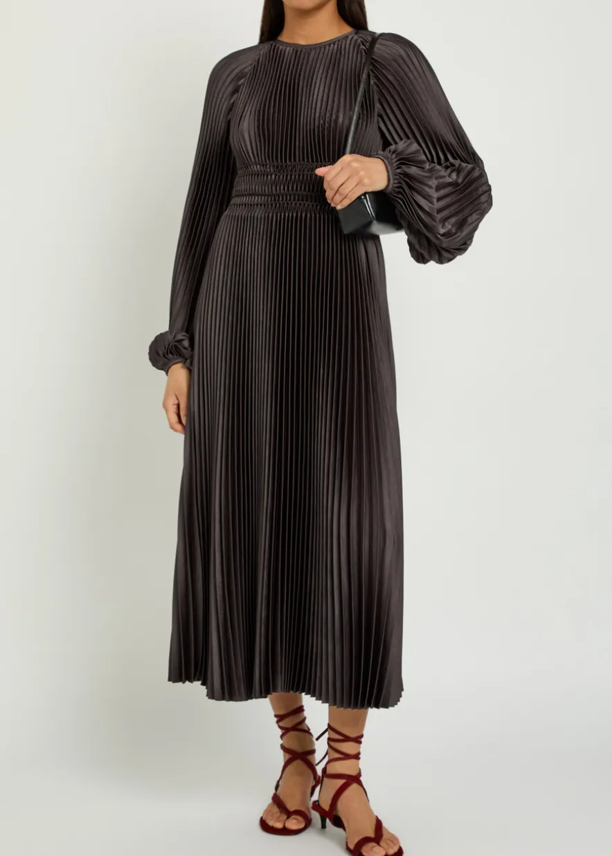 Ortiz pleated satin midi dress