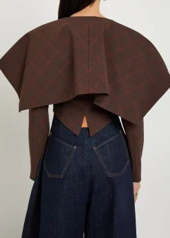 Oversized-collar checked cropped jacket