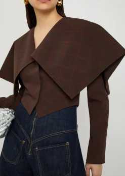 Oversized-collar checked cropped jacket