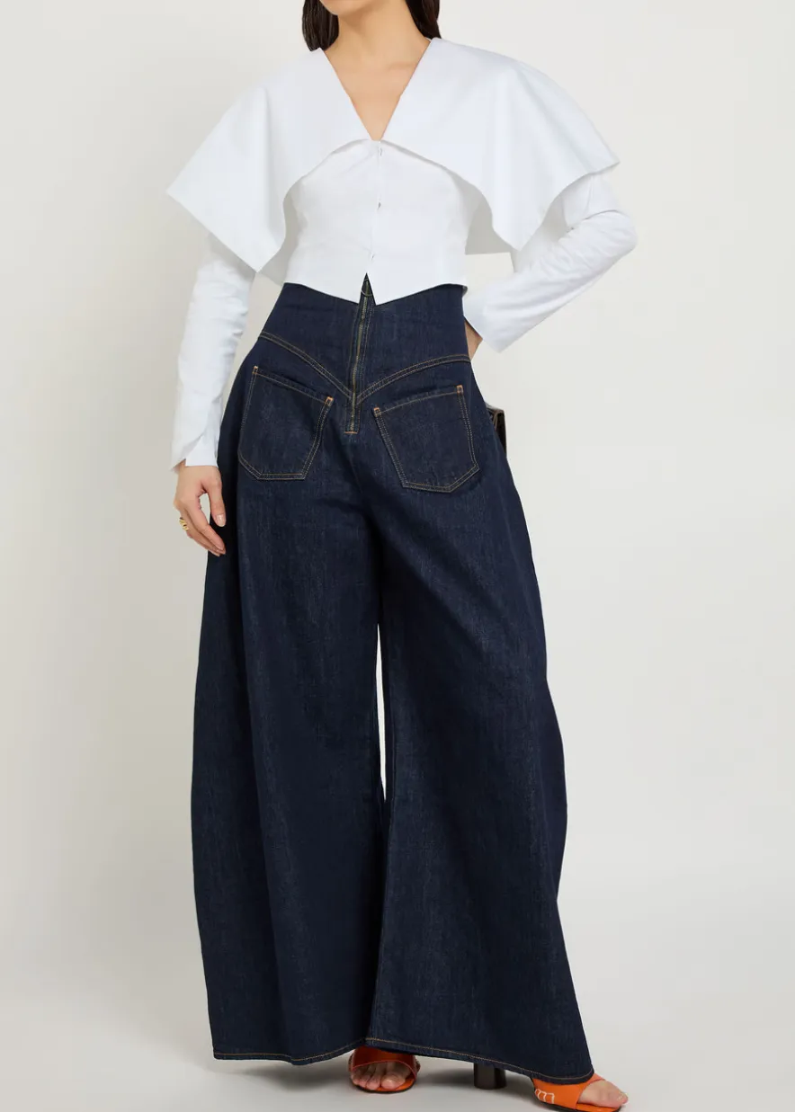 Oversized-collar cropped cotton-blend jacket