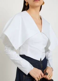 Oversized-collar cropped cotton-blend jacket