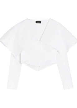 Oversized-collar cropped cotton-blend jacket