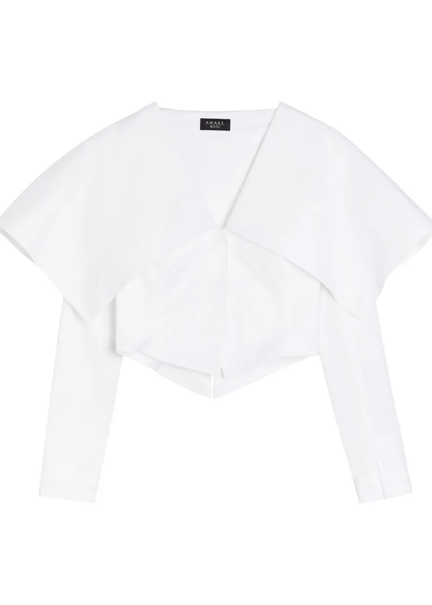 Oversized-collar cropped cotton-blend jacket