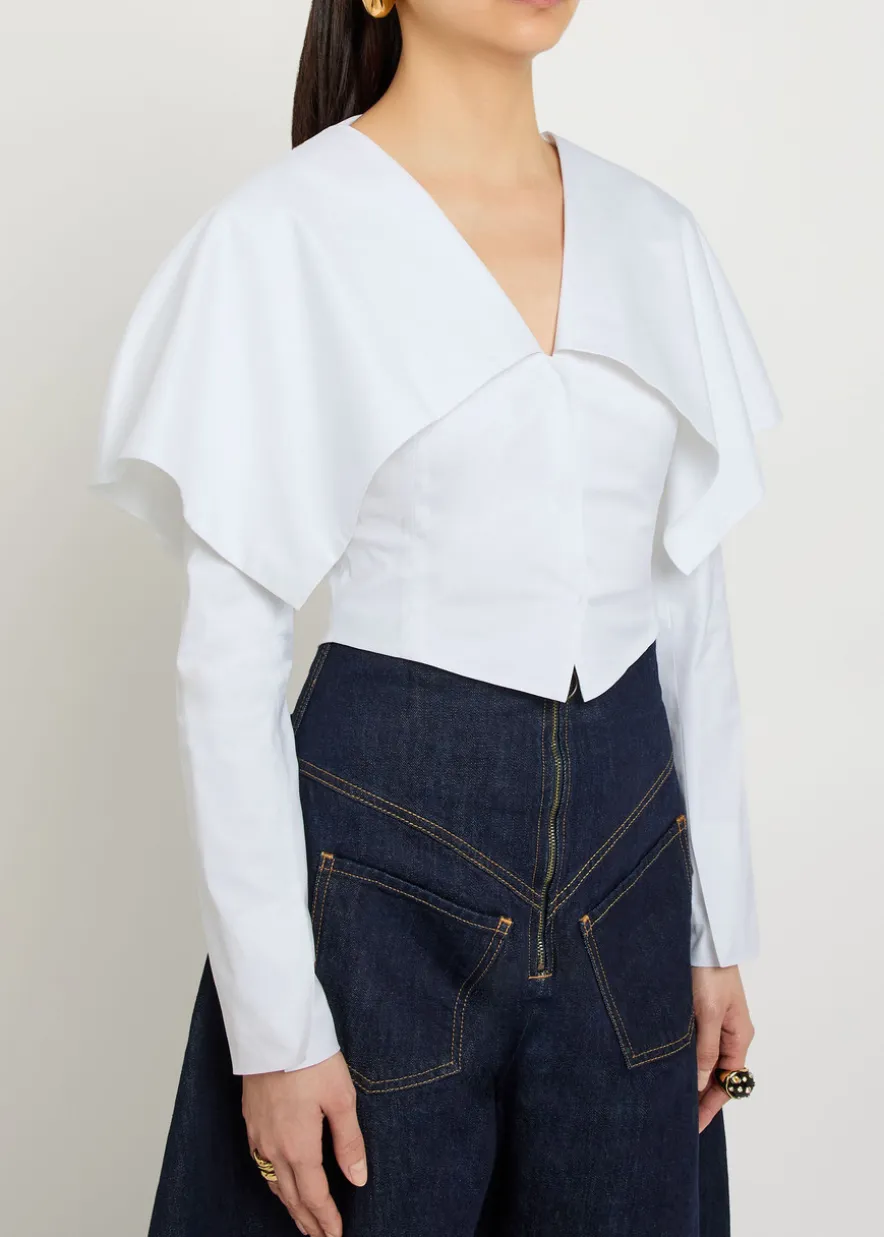 Oversized-collar cropped cotton-blend jacket