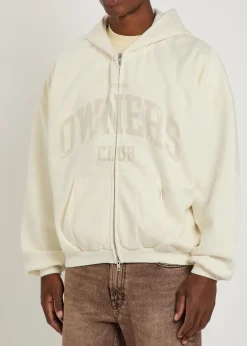 Owners printed hooded zip-through cotton sweatshirt