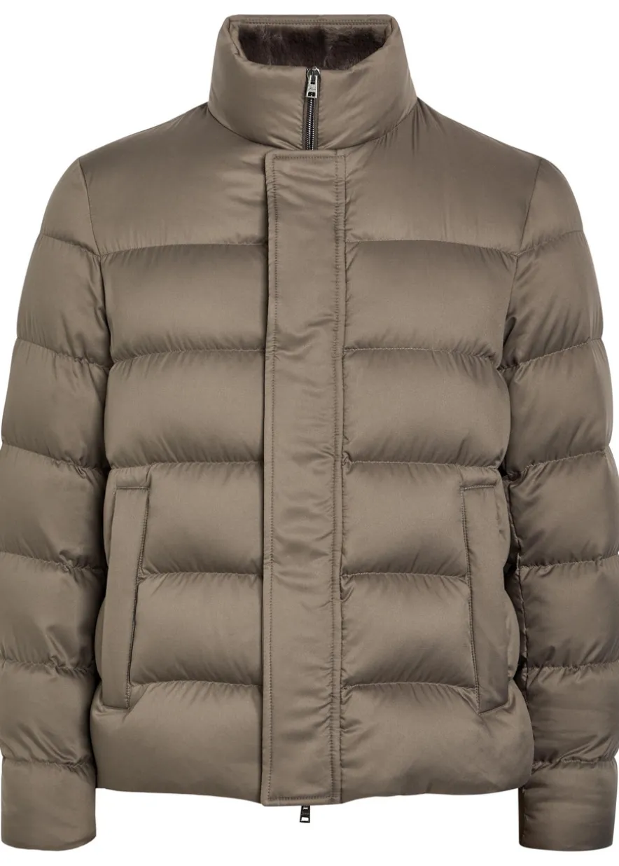 Padded fur-collar shell jacket