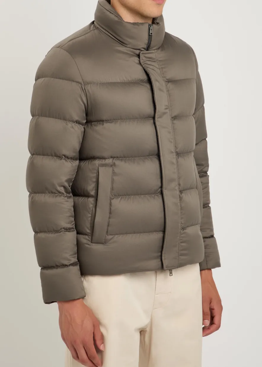 Padded fur-collar shell jacket
