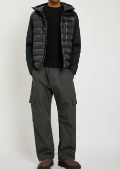 Padded hooded close-knit and nylon jacket