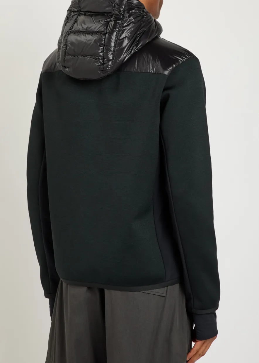 Padded hooded close-knit and nylon jacket