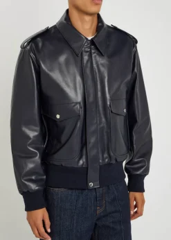 Padded leather bomber jacket
