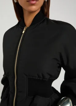 Padded peplum-hem woven bomber jacket