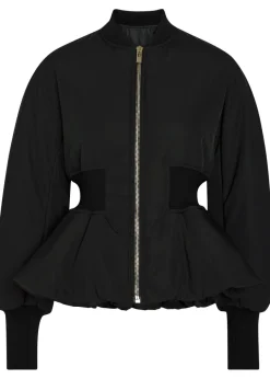 Padded peplum-hem woven bomber jacket