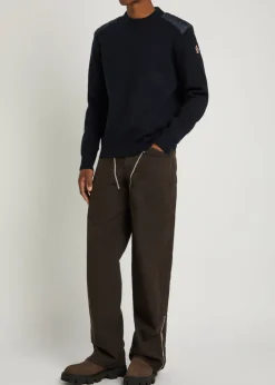 Padded-shoulder shell and wool-blend jumper