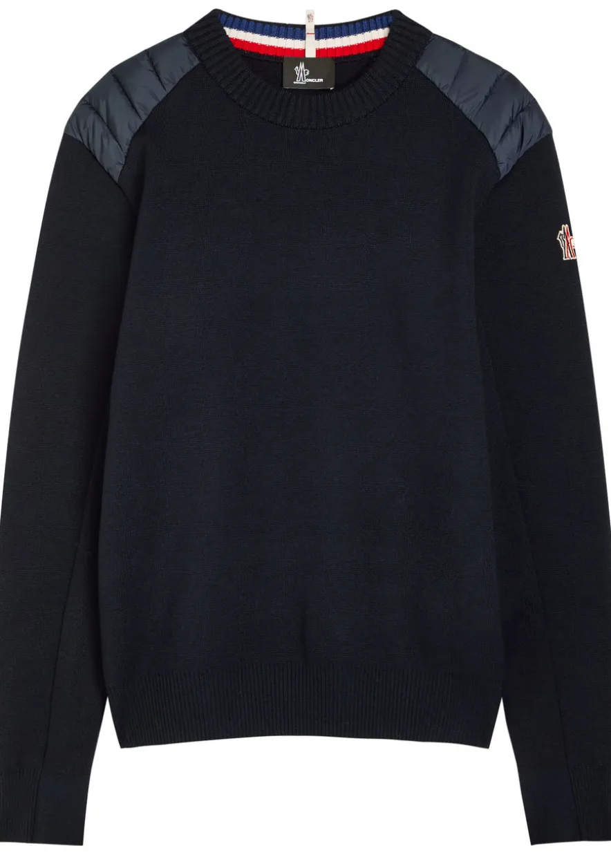 Padded-shoulder shell and wool-blend jumper
