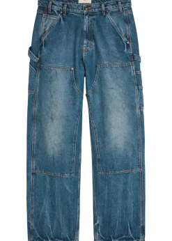 Paint-effect washed wide-leg jeans