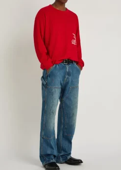 Paint-effect washed wide-leg jeans