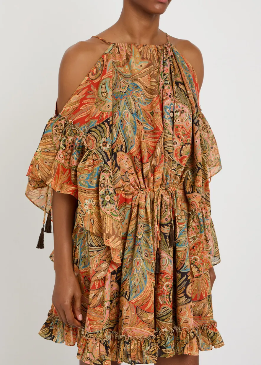 Paisley frill cotton mini dress