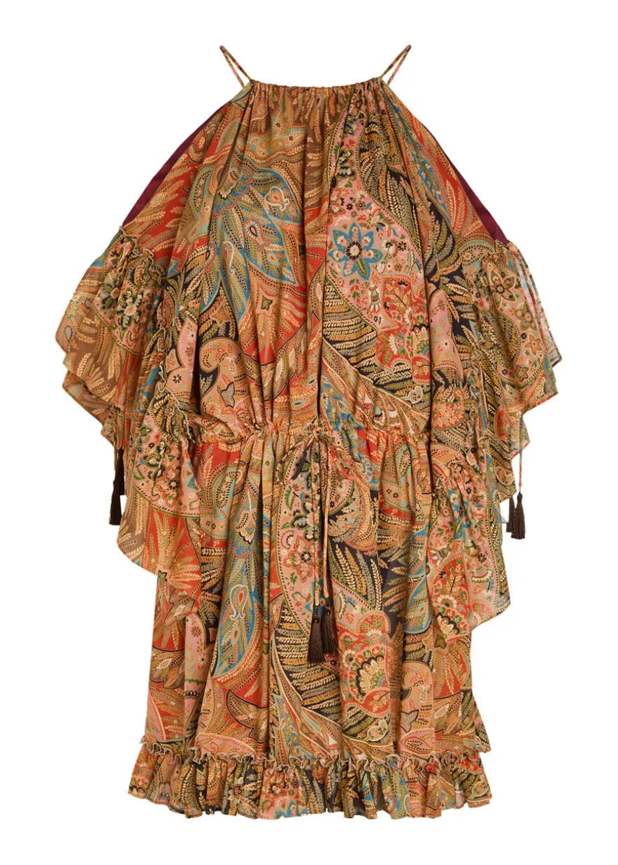 Paisley frill cotton mini dress