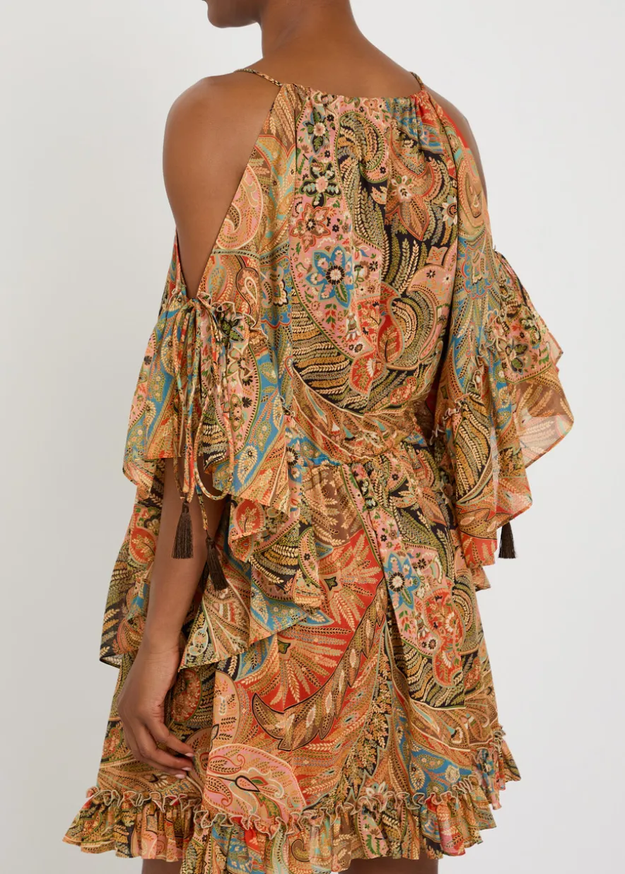 Paisley frill cotton mini dress
