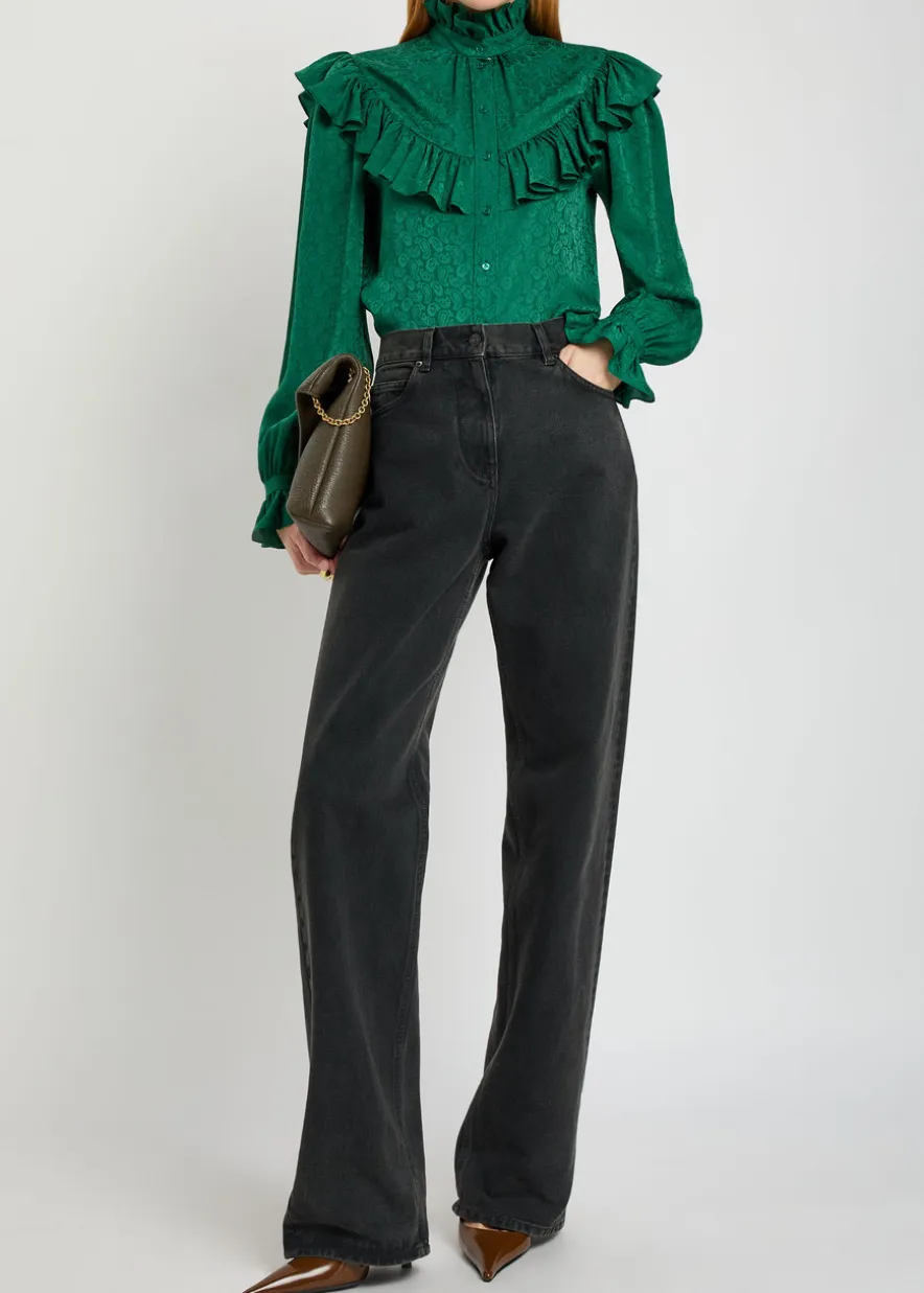 Paisley-jacquard silk blouse