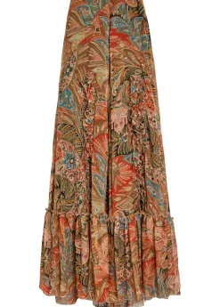 Paisley ruffled silk maxi skirt