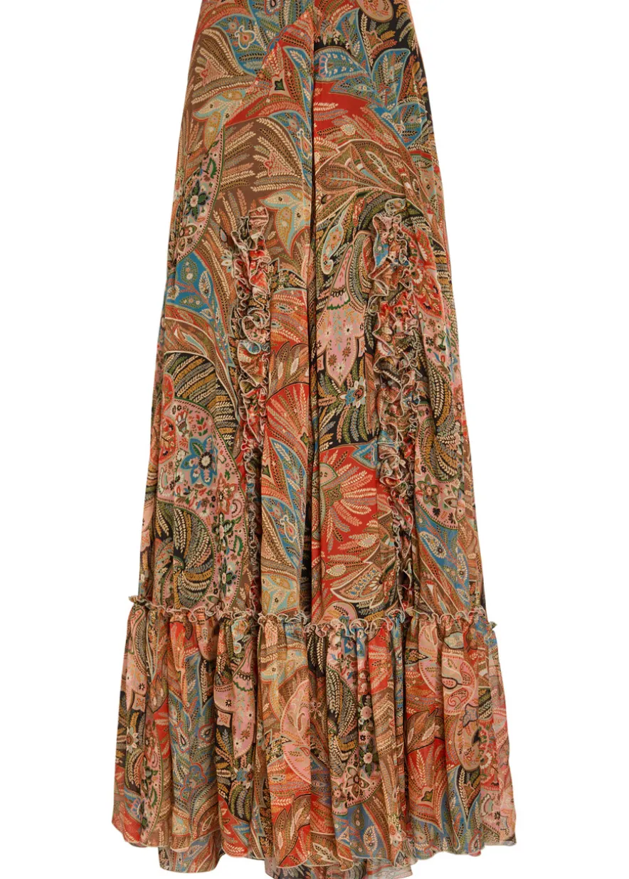 Paisley ruffled silk maxi skirt