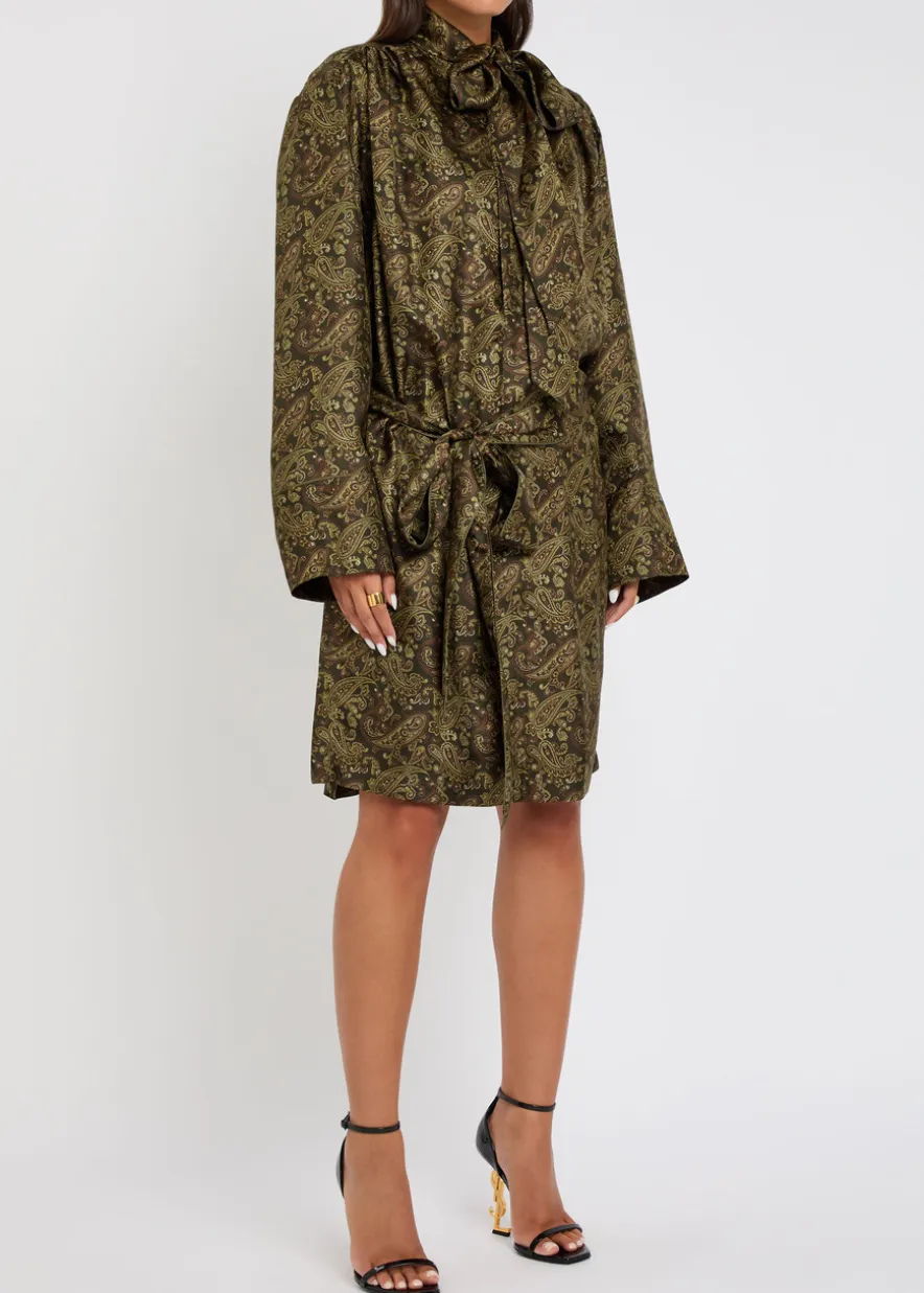 Paisley silk-twill midi dress