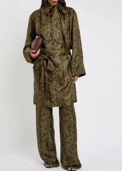 Paisley silk-twill midi dress