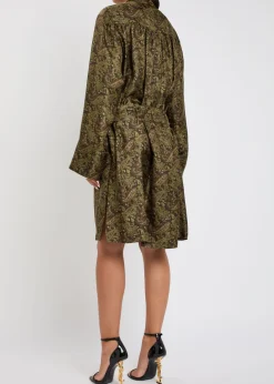 Paisley silk-twill midi dress