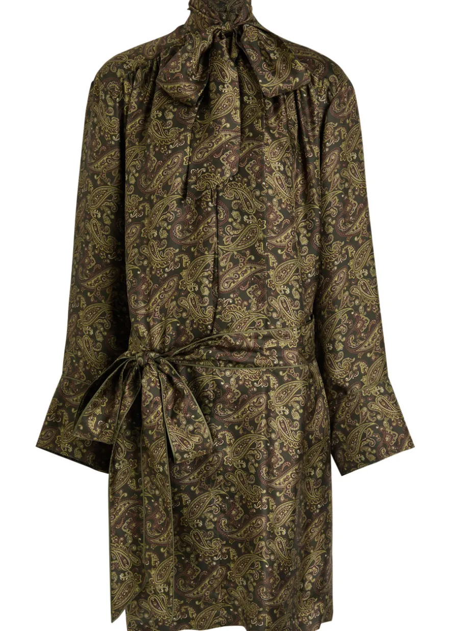 Paisley silk-twill midi dress