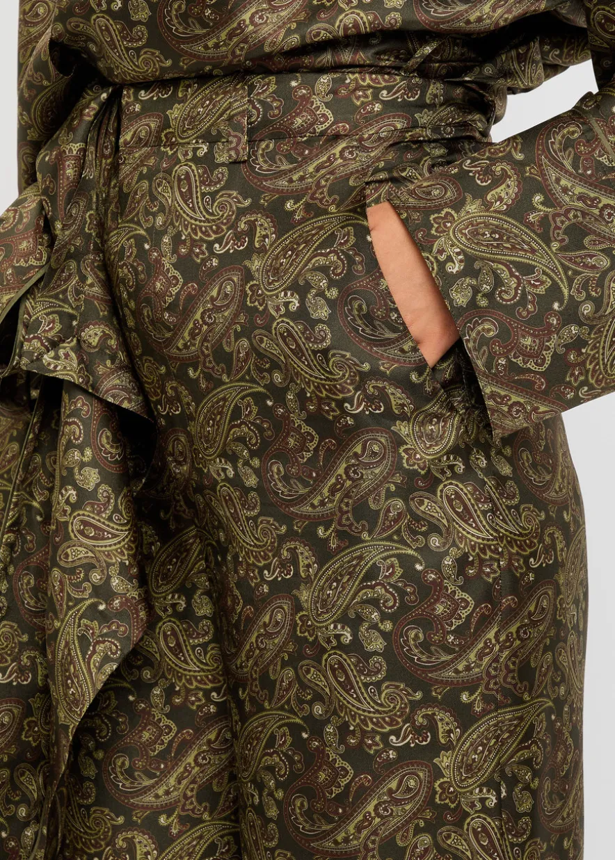 Paisley wide-leg silk-twill trousers